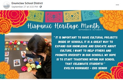 Social media post featuring a student.